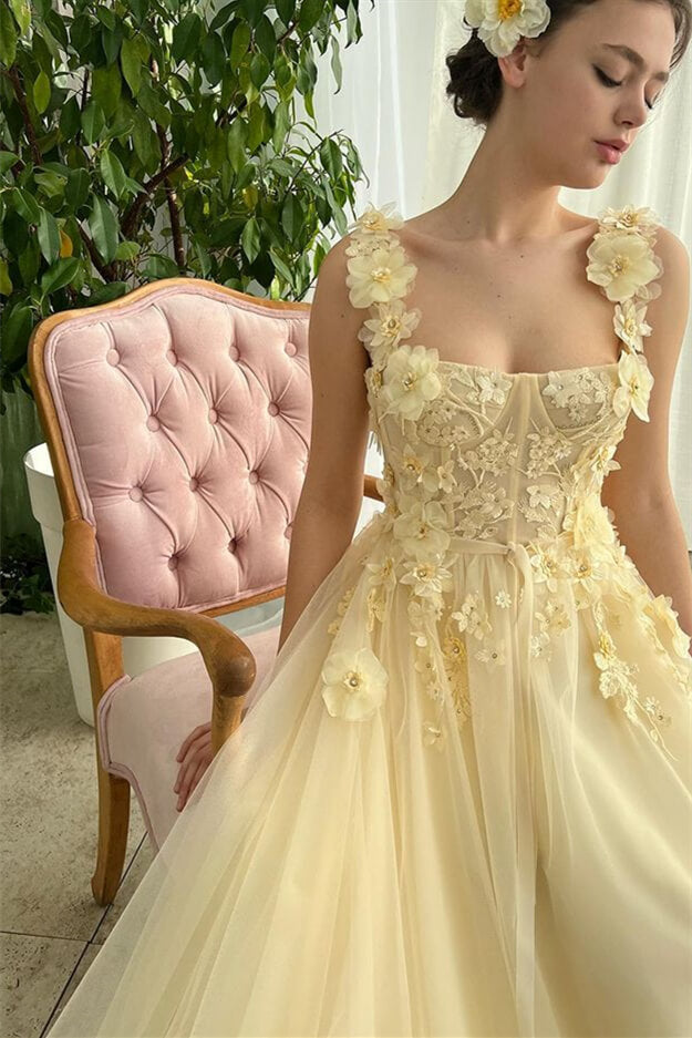 Sleeveless Strapless Evening Dress With Flowers On Sale Mermaid Daffodil