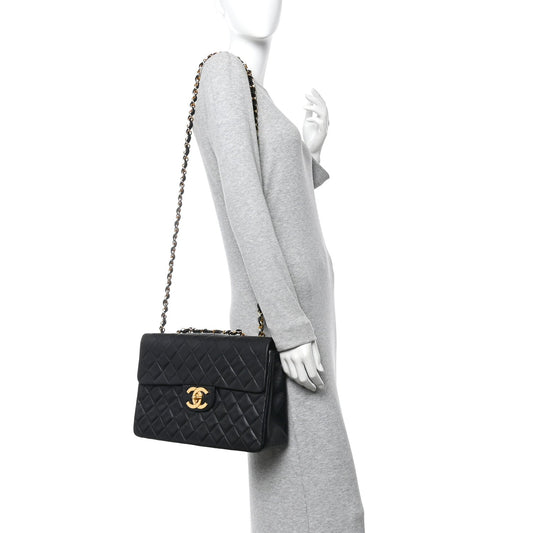 Lambskin Quilted XL Jumbo Single Flap Black