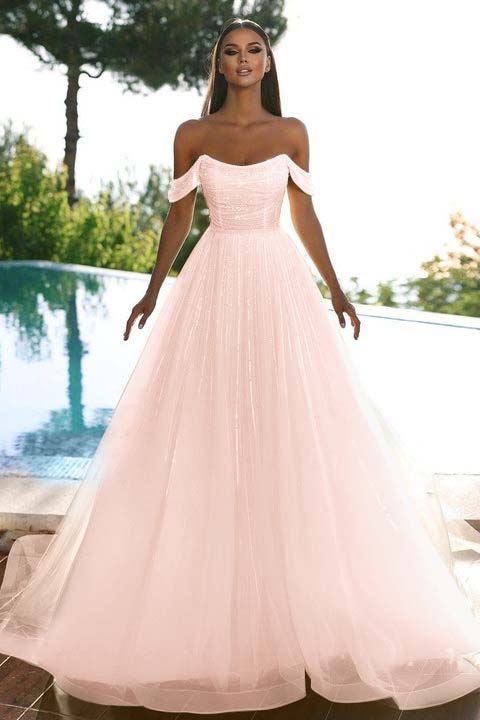 Sleeveless Strapless Off-Shoulders A-Line Sequins Prom Dress