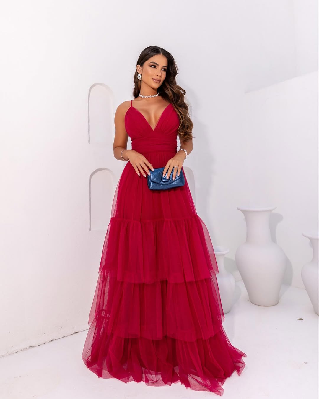 Red Sleeveless Spaghetti Straps Deep V-Neck A-Line Prom Dress