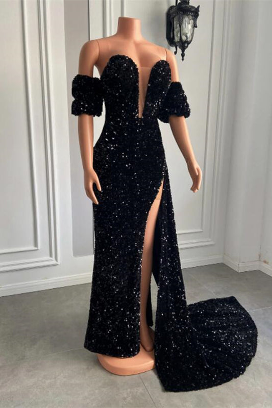 Bubble Sleeves Sweetheart Mermaid Prom Dress With Slit