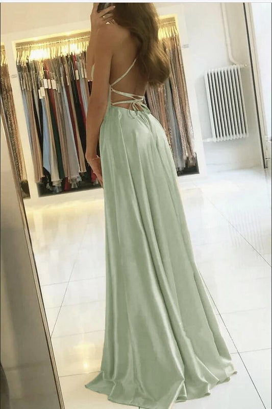 Spaghetti-Straps Prom Dress With Slit