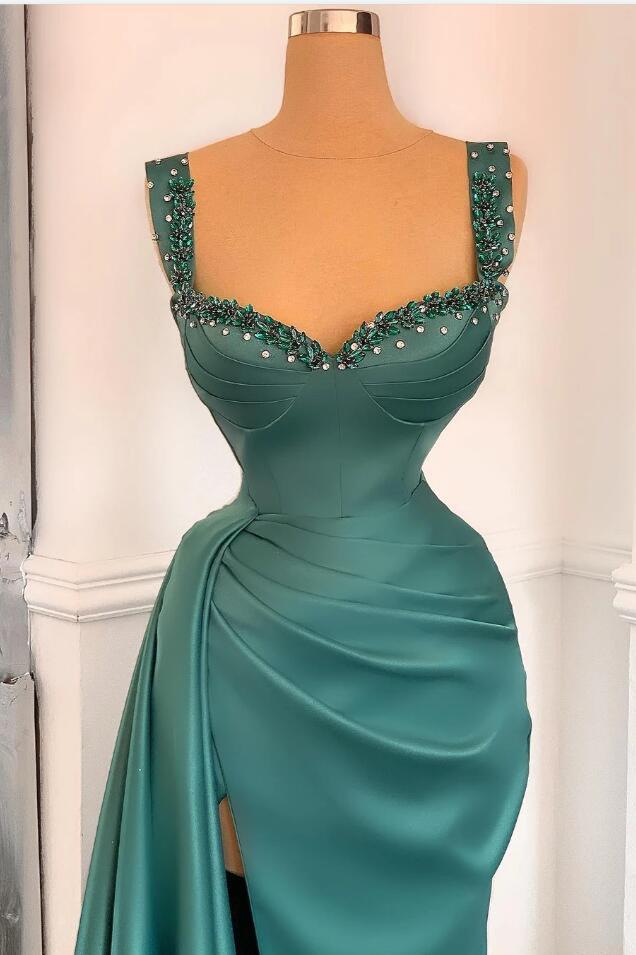 Mermaid Straps Beadings Prom Dress Slit