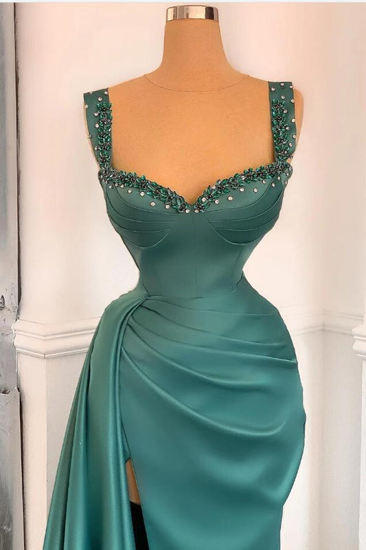 Mermaid Straps Beadings Prom Dress Slit