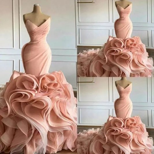 Ruffle rose mermaid wedding dress, bridal gown fg2575