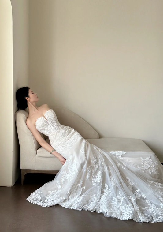 Luxury Women's Elegant Wedding Dresses Lace Side Split Sexy Princess Bridal Gown fg7317