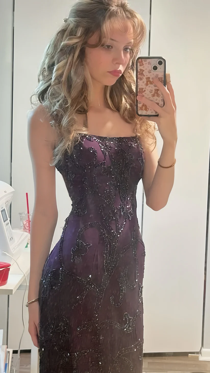 Purple Sheath Beaded Prom Dresses Long Slim Evening Party Dress fg8287