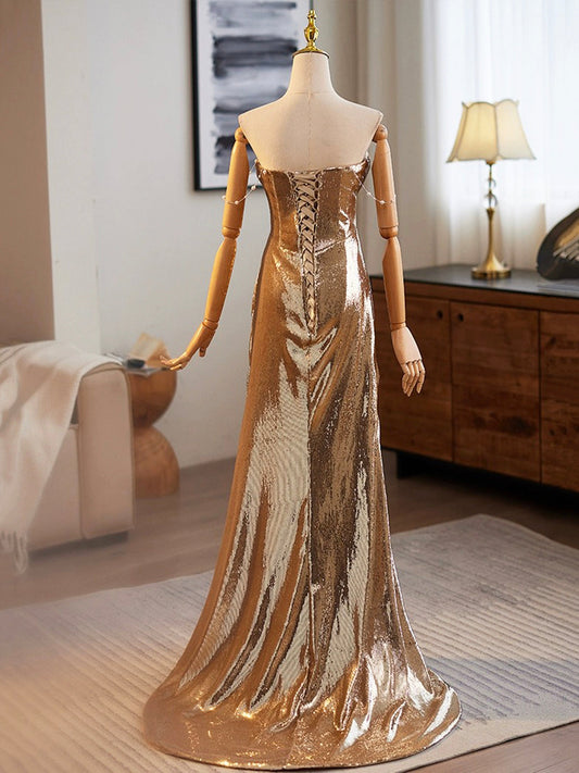Golden Mermaid Sequins Long Prom Dress Evening Dress SH1619
