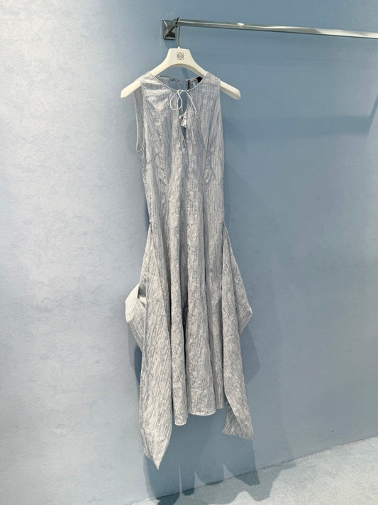 Loewe 25 Sleeveless Dress Blue mix White Cotton Polyamide