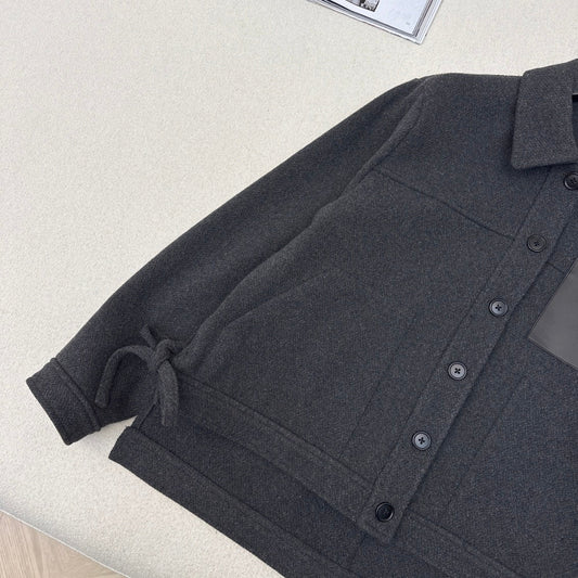 Loewe Logo Embroidered Jacket Gray Polyester Fiber
