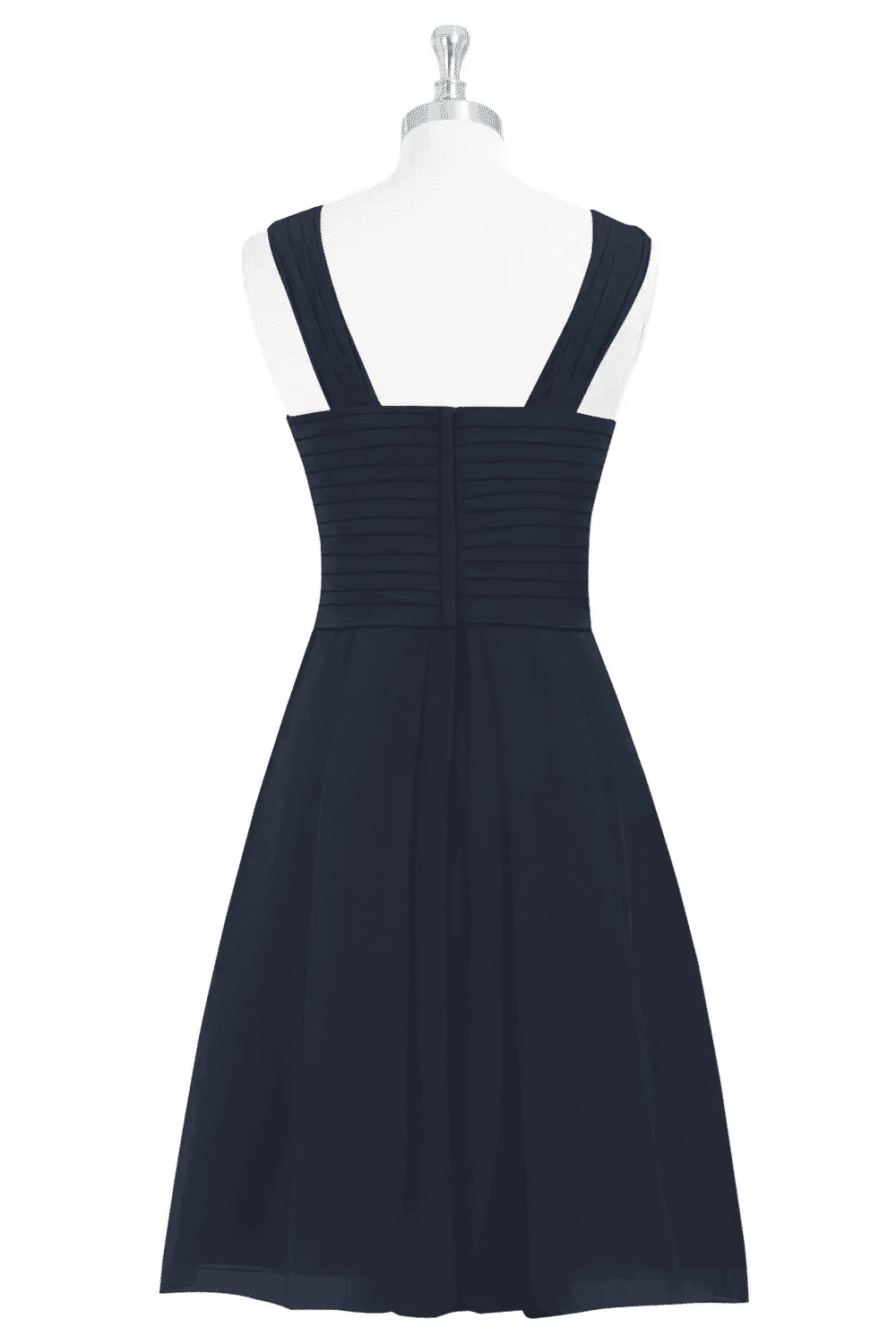 Dark Navy A-line Crossed V Neckline Chiffon Knee Length Bridesmaid Dress