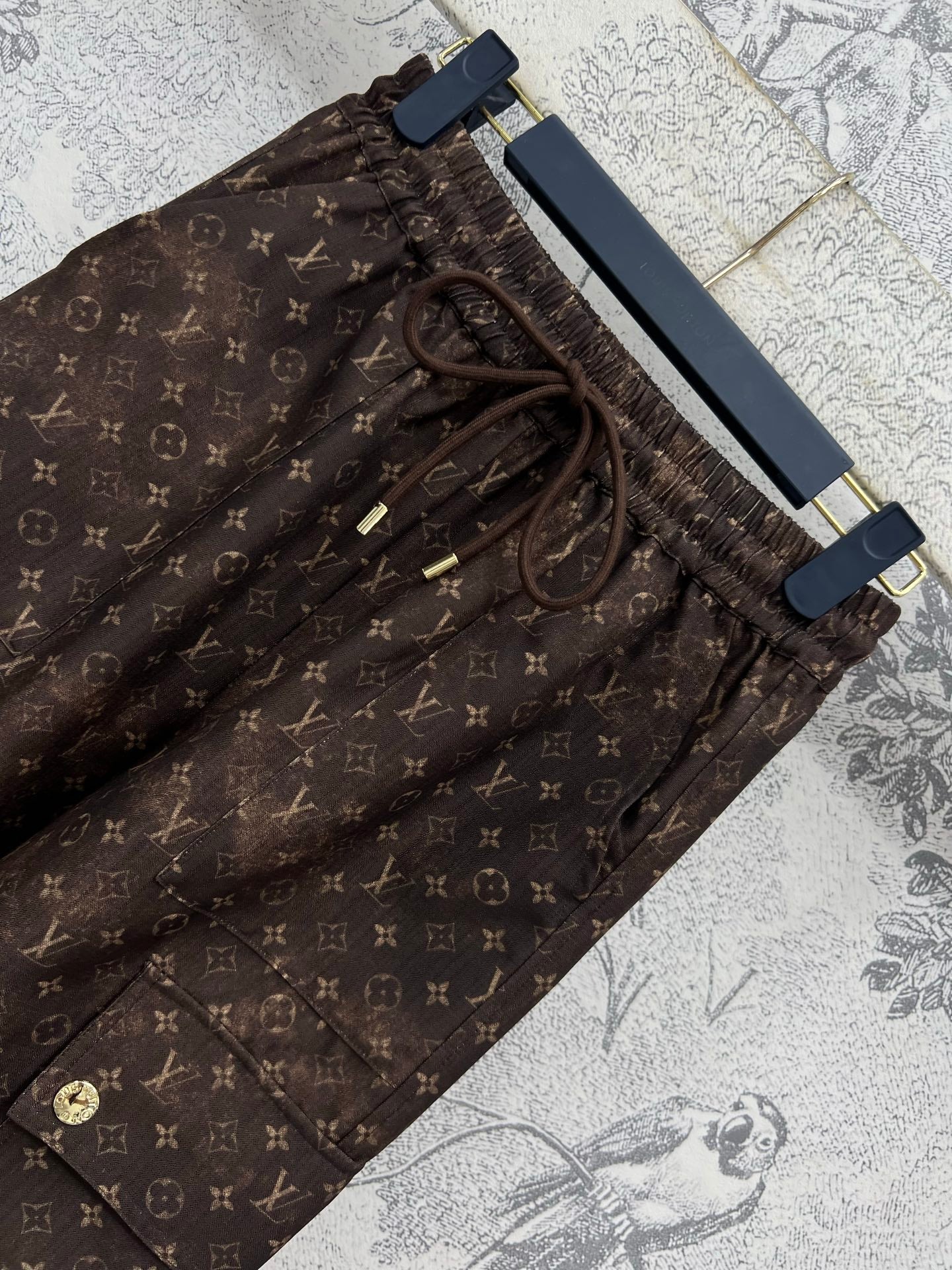 LV 25 Monogram Jacquard Workwear Straight Pants Brown Polyester