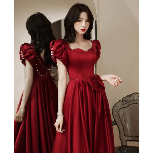 New wine long women prom dress party ball performance dress gown fg4356