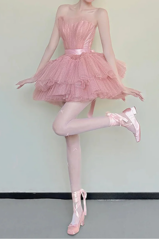Charming Homecoming Dress Strapless Tulle Lace Short Prom Dress Back to School Outfits Party Dress D6033