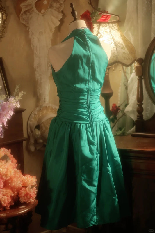 Charming Homecoming Dress Halter Pleated Flower Dress Back to School Outfits Party Dress D6402