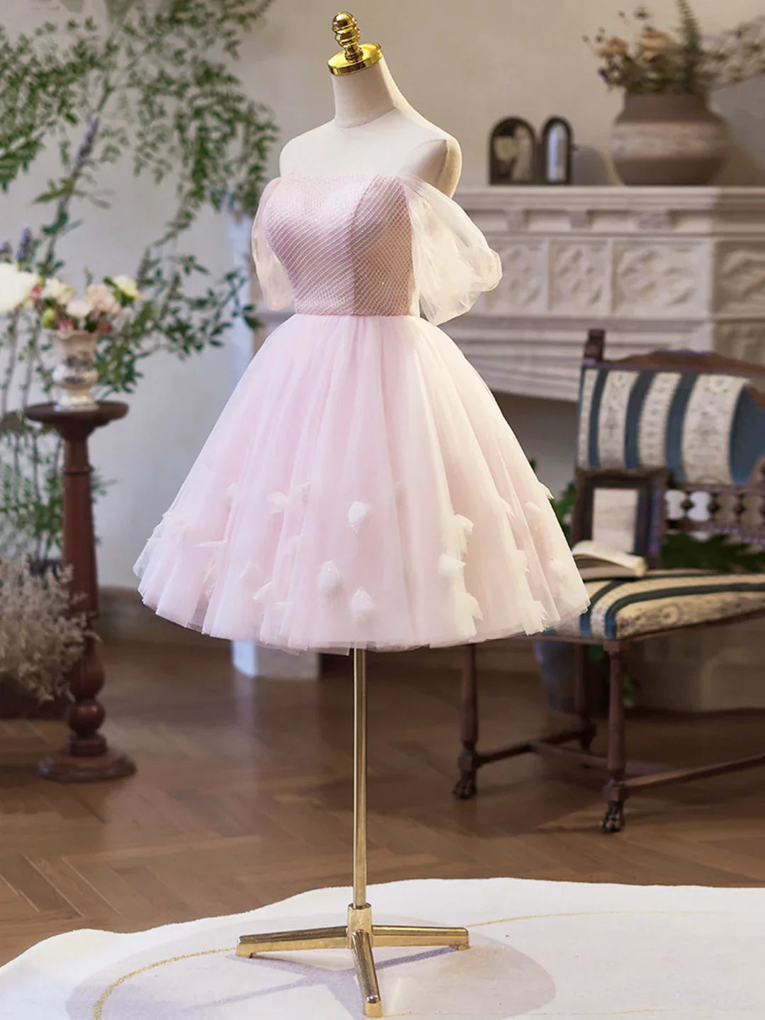 Beauty Homecoming Dress Off Shoulder Tulle Short Prom Dress Birthday Party Outfits Cocktail Dress D6028
