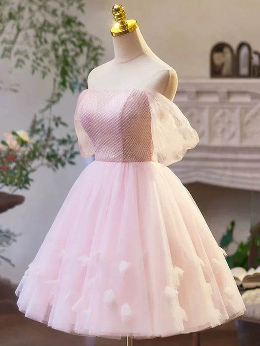 Beauty Homecoming Dress Off Shoulder Tulle Short Prom Dress Birthday Party Outfits Cocktail Dress D6028