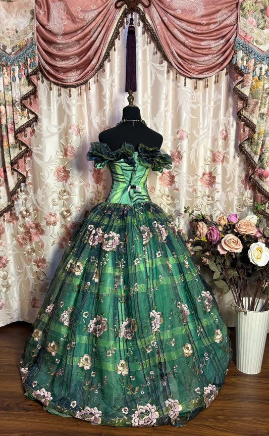 A Line Green Quinceanera Dress Ball Gown Off Shoulder Sweet 16 Dress      fg7356