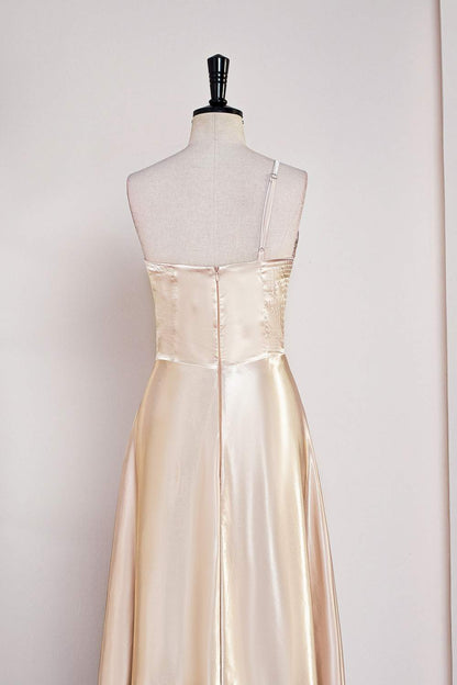 Champagne One Shoulder A-line Satin Knee-Length Bridesmaid Dress