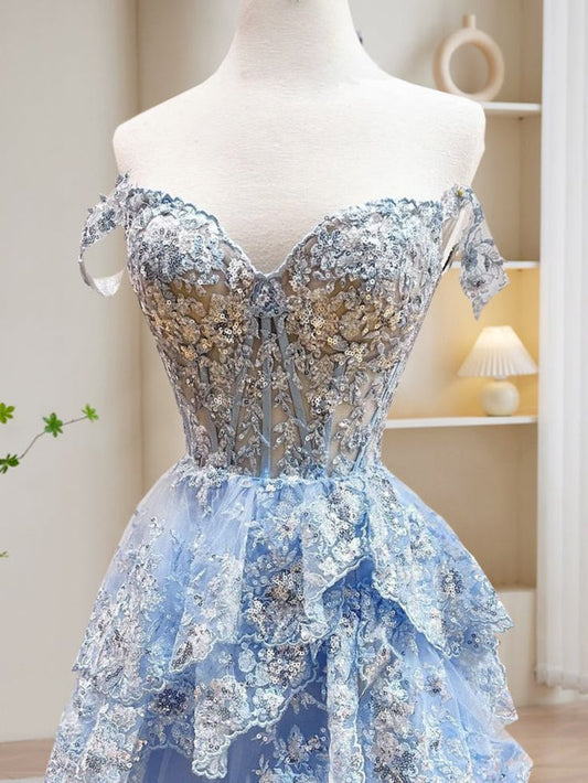 A-Line Tulle Sequin Long Prom Dress, Sequin Long Formal Dress       fg6987
