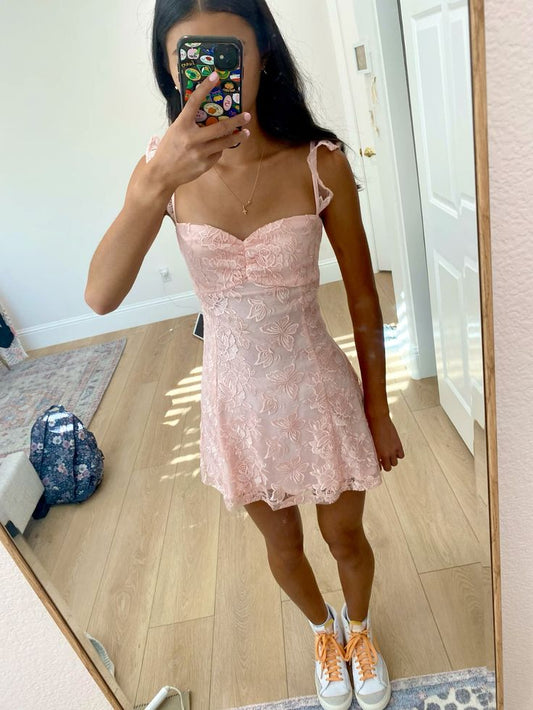 Pink A-Line Lovely Lace Short Party Dress Homecoming Dress    fg7131