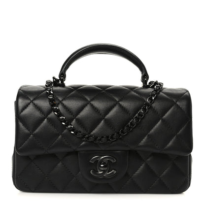 Lambskin Quilted Mini Top Handle Rectangular Flap So Black