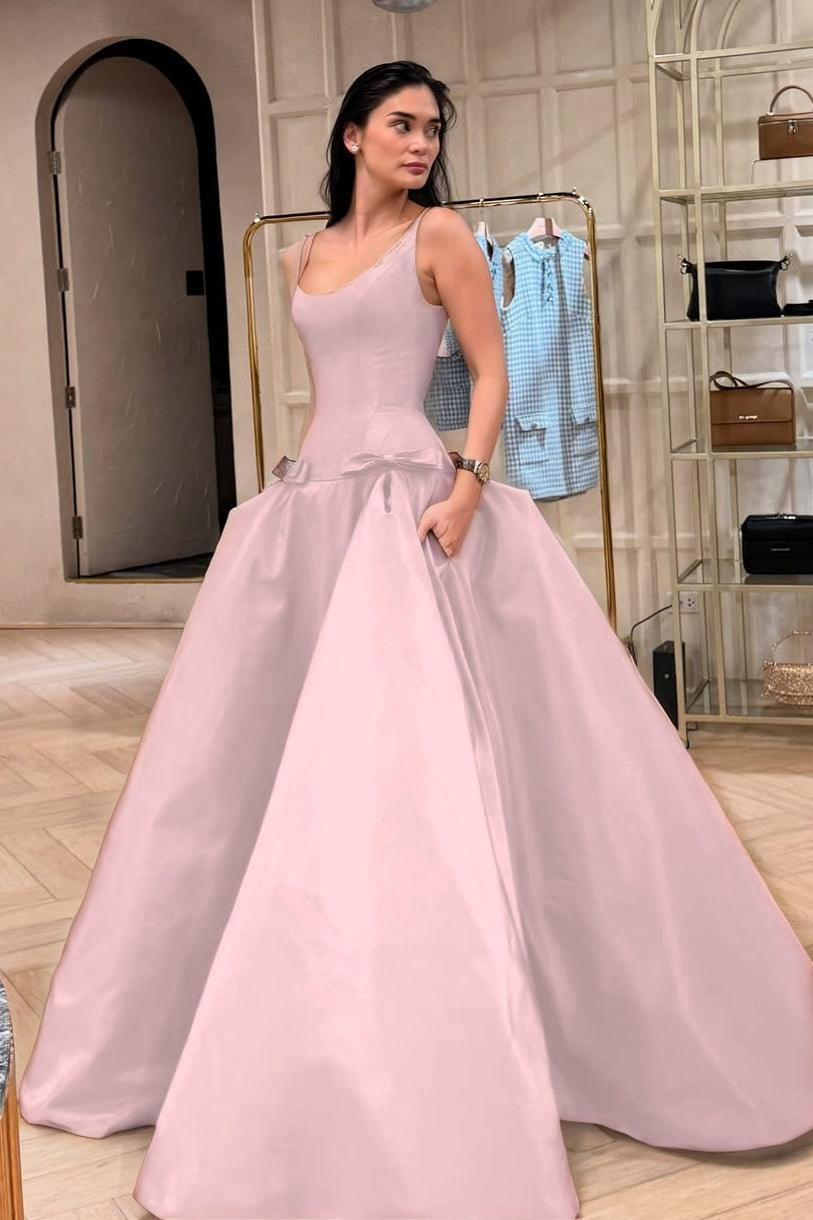 Elegant Sleeveless Wide Straps A Line Long Prom Dress With Bowknot
