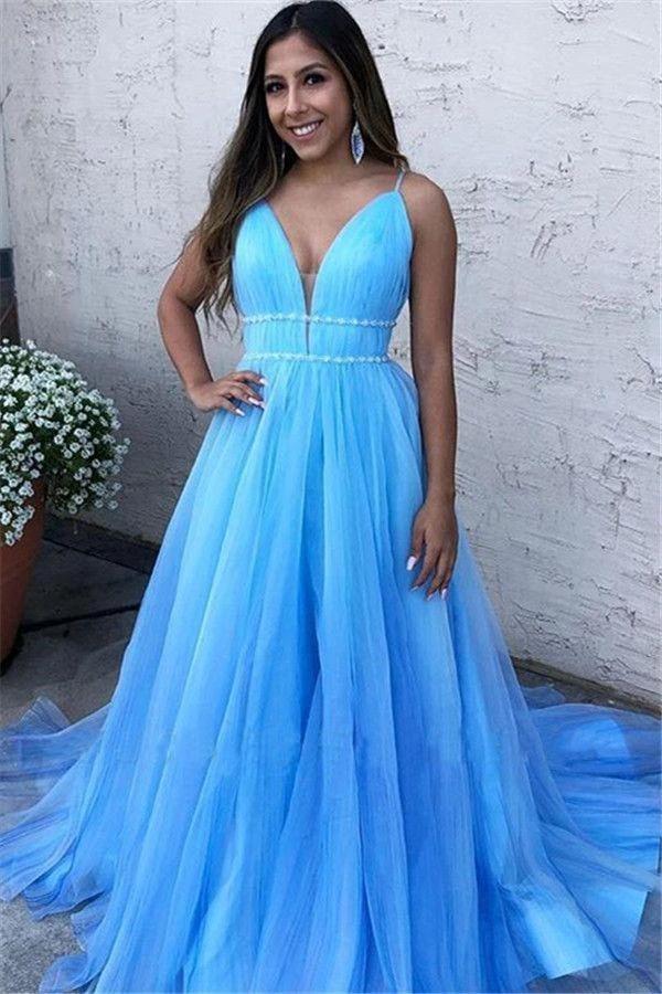 Tulle Sky Blue Long Evening Dress