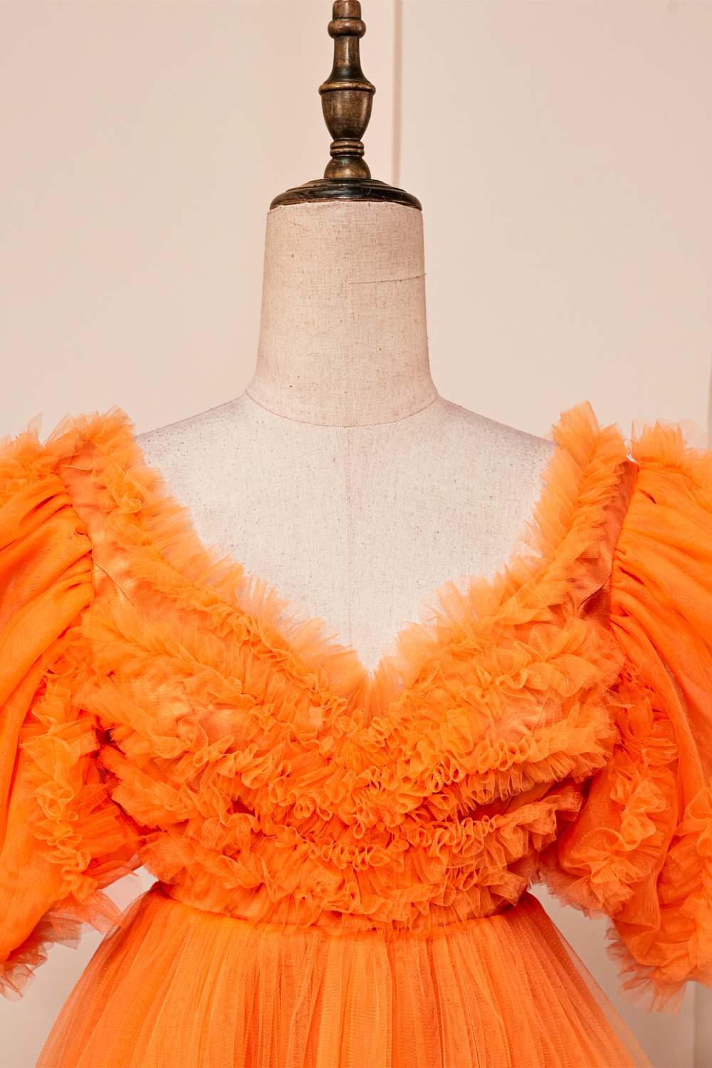 Orange Ruffled V Neck Puff Sleeves A-line Homecoming Dress