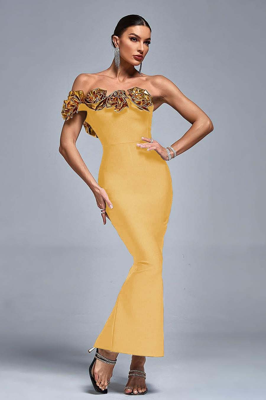 Stunning Black Satin One Shoulder Strapless Mermaid Prom Dress with Ruffles