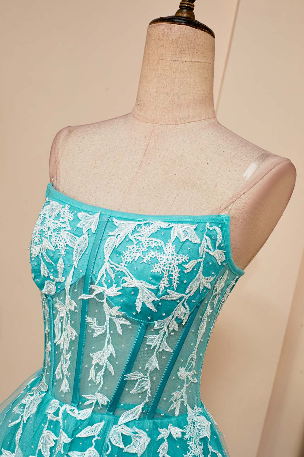 Sky Blue Appliques Strapless A-line Homecoming Dress