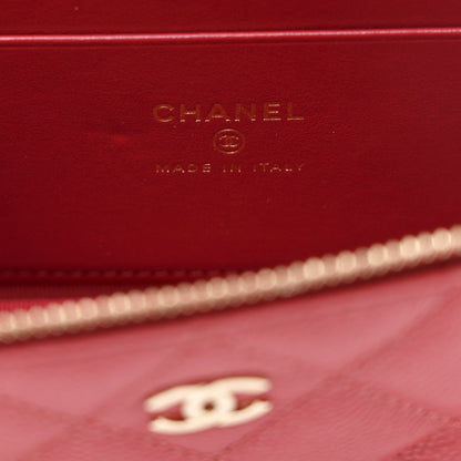 Caviar Quilted Top Handle Slim Vanity With Chain Red