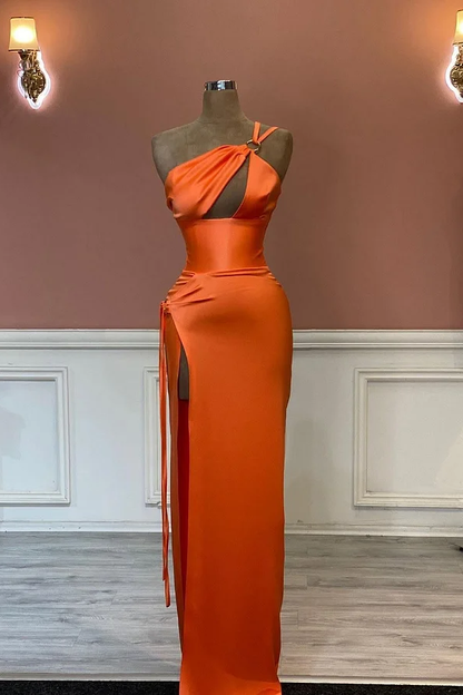 Simple Orange Sleeveless Halter Straps Mermaid Prom Dress