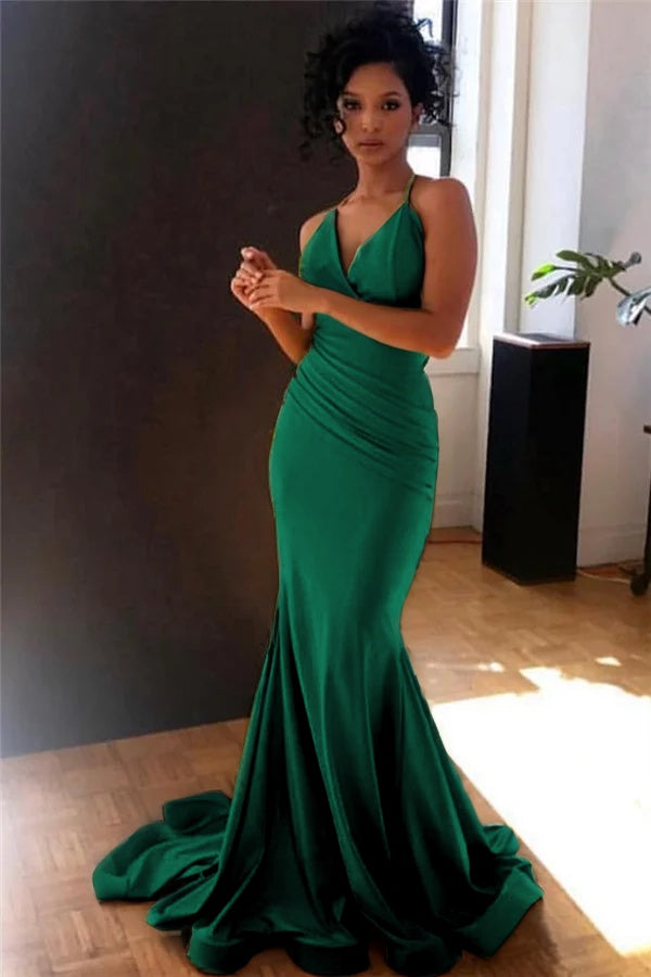 Spaghetti-Straps Mermaid Long Evening Gown