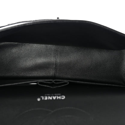 Shiny Distressed Calfskin Quilted Jumbo Double Flap So Black