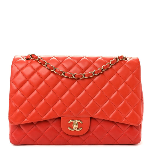 Lambskin Quilted Maxi Single Flap Red