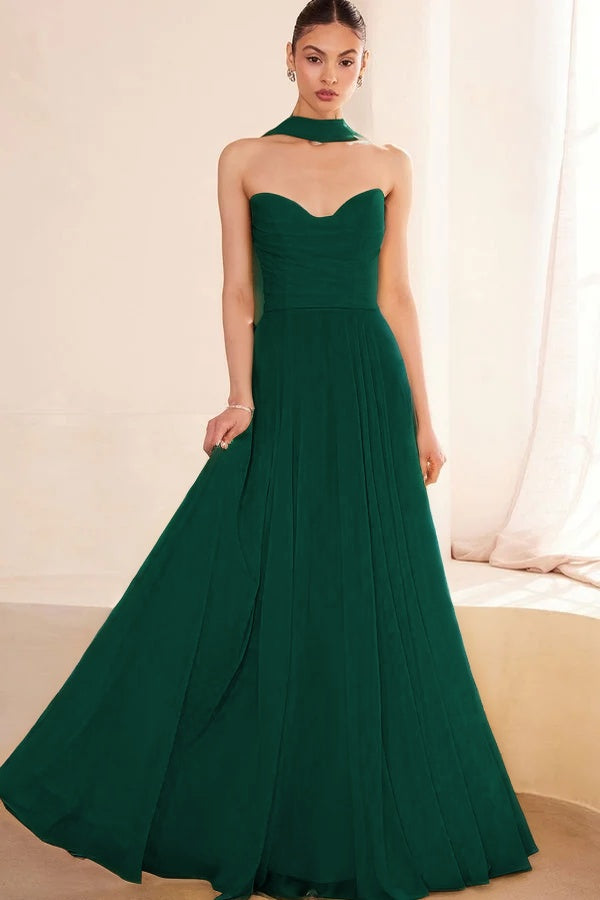 Graceful Yellow Sleeveless Strapless V-Neck Evening Dress With Scarf