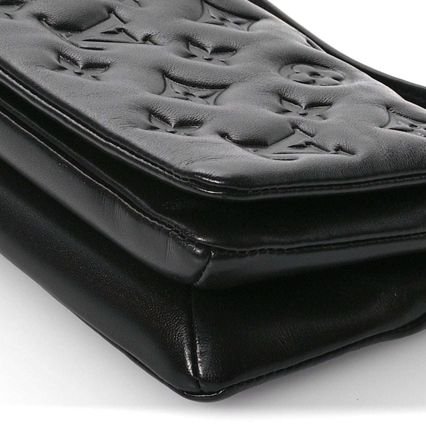Lambskin Embossed Monogram Pochette Coussin Crossbody Black