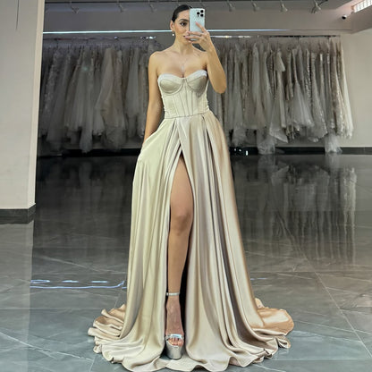 Simple Sleeveless Strapless Sweetheart A-Line Long Prom Dress