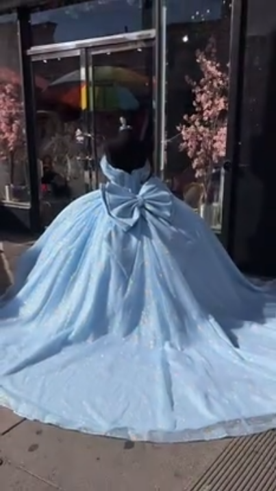 Baby blue sequins quinceanera dresses Sweet 16 Dresses Off the Shoulder Ball Gown    fg8022