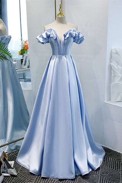 Off-Shoulder Sleeveless Satin A-Line Party Prom Dress
