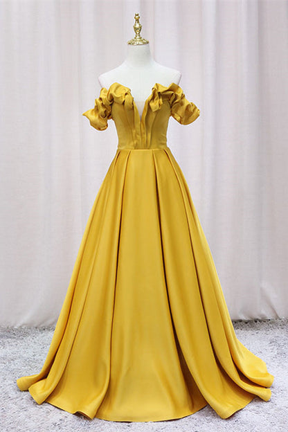 Off-Shoulder Sleeveless Satin A-Line Party Prom Dress