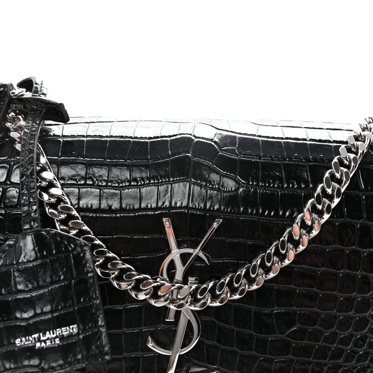 Calfskin Crocodile Embossed Medium Monogram Sunset Black