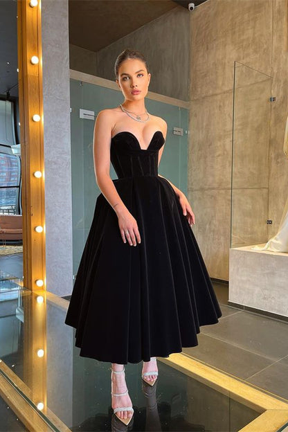 Long Black Little Black Dress Tea-Length Prom Dress