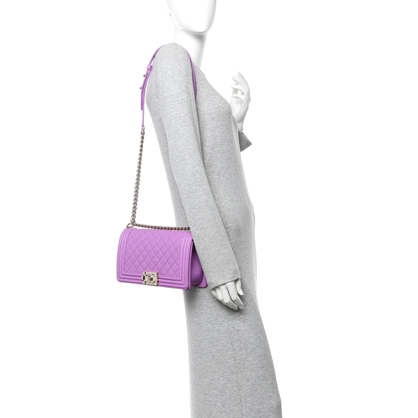 Caviar Quilted Medium Boy Flap Purple