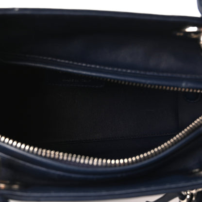 Calfskin Floral Print Medium Lady Dior Navy Blue Multicolor