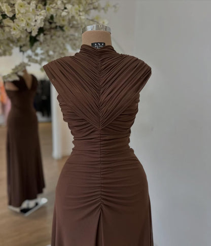 Elegant Sleeveless High Neck Mermaid Long Evening Dress With Pleated