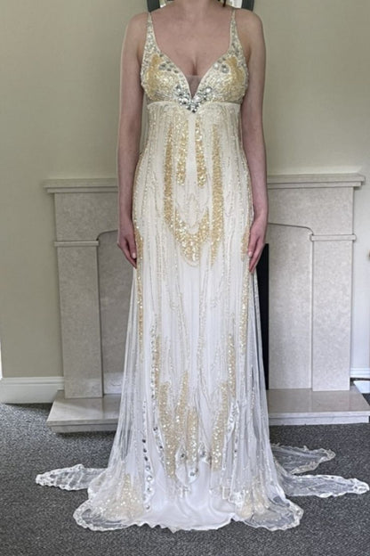Ivory Exquisite A Line Beaded Rhinestone Chiffon Prom Dress Formal Dress Party Dress SH4024
