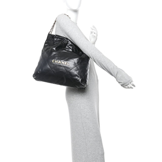 Shiny Calfskin Quilted Chanel 22 Black