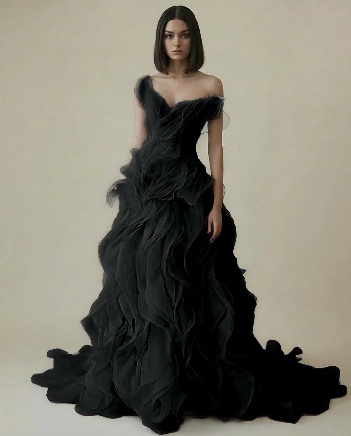 Dreamy Sky Blue V-Neck Pleated Ruffles Long Evening Dress